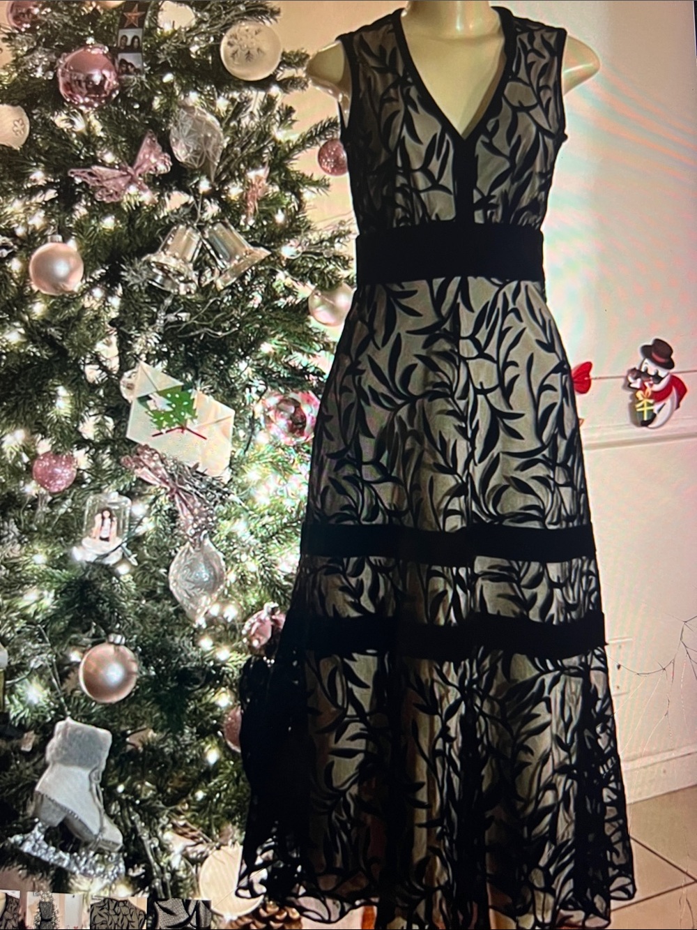 Sleeveless Black Overlay V-Neck A-Line Dress